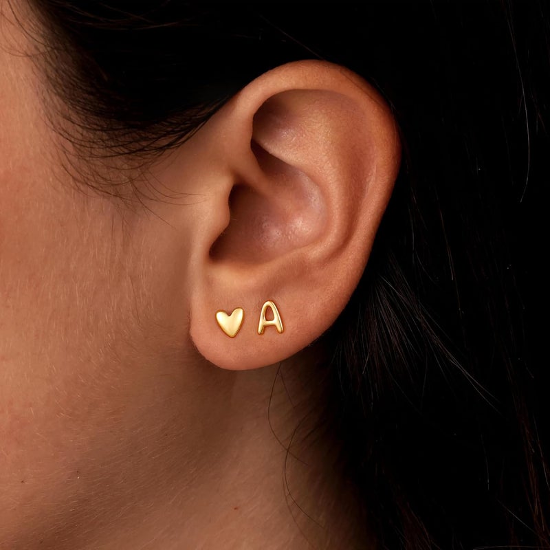 JIAOGE Valentines Day Gifts for Kids Teen Girl Jewelry - 2 Pairs S925 Sterling Silver Post Gold/Rose Gold Heart Initial Stud Earrings for Girls Teen Girl Gifts Hypoallergenic Earring for Women Jewelry - Image 2